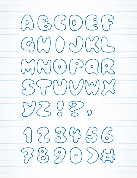 Doodle alfabet getekend op de pagina notebook. Vector — Stockvector