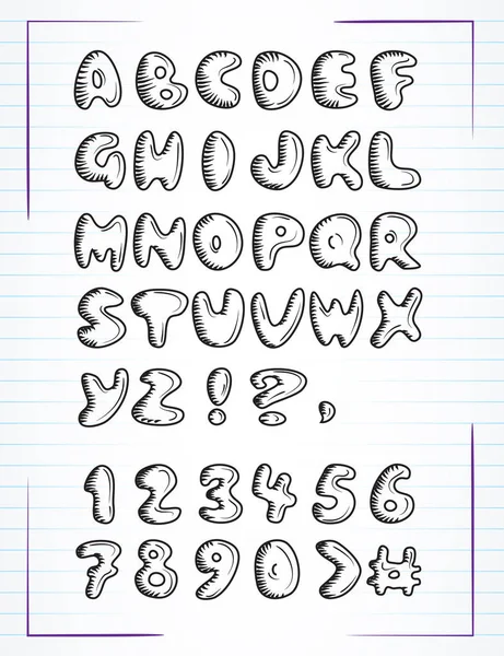 Alfabeto doodle desenhado no caderno de página. Vetor — Vetor de Stock