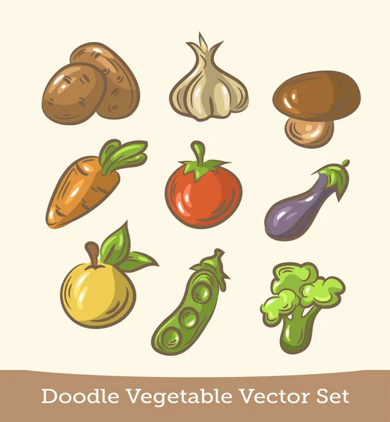 Conjunto de vegetais doodle isolado no fundo branco. Vetor —  Vetores de Stock