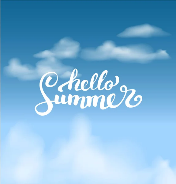 Olá Summer on the sky.Brush letras escritas à mão. Ilustração vetorial. caligrafia moderna — Vetor de Stock