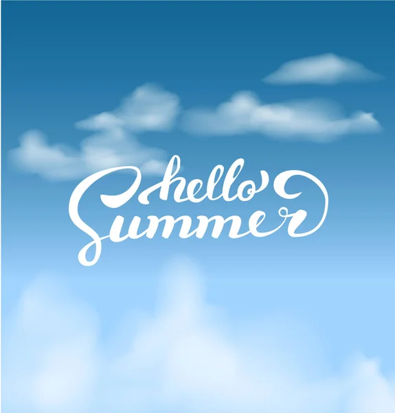 Hello nyár az égen. Ecsettel kézírással betűkkel. Vektoros illusztráció. modern kalligráfia — Stock Vector