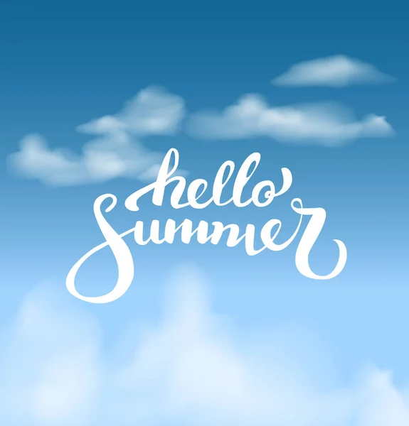 Hello Summer on the sky.Brush handwritten lettering. Vector illustration . modern calligraphy — Stock Vector