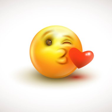 Beyaz arka planda izole aşk ifade sevimli duygu - emoji, gülen - vektör illüstrasyon