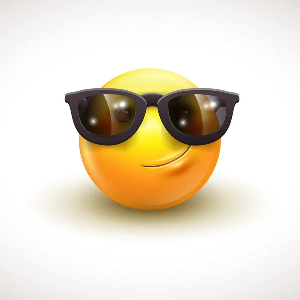 Emoticono sonriente lindo con gafas de sol negras, emoji, smiley - ilustración vectorial Ilustraciones De Stock Sin Royalties Gratis