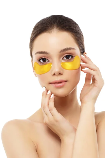 Woman Face Golden Mask Eyes Natural Makeup — Stock Photo, Image