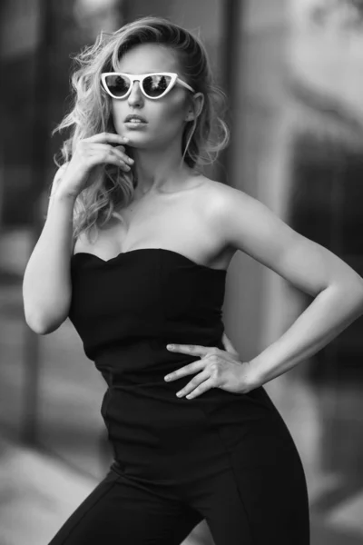 Fashion Portrait Young Woman Black Suit — Stock Photo, Image