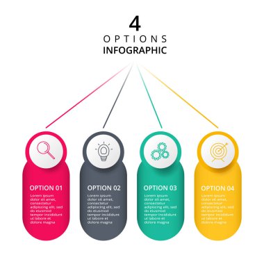 Grafik, diyagram adımları, seçenekleri, parçalar veya işlemlerin soyut unsurları. Diyagramı, grafik, sunum ve yuvarlak grafik şablonu. İş kavramı ile 4 seçenekleri, parçalar, adımları veya işlemler.