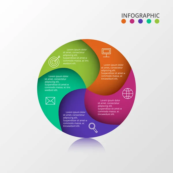 Cirkel elementen van de grafiek, diagram met 5 stappen, opties, onderdelen of processen. Sjabloon voor diagram, grafiek, presentatie — Stockvector