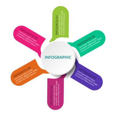 Vektör iş tanıtımı için şablon. İş kavramı ile 6 seçenekleri, parçalar, adımları veya işlemler.