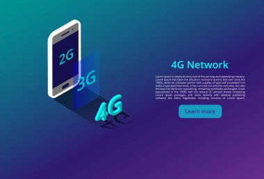 4g yeni kablosuz internet wifi bağlantısı. izometrik vektör kavramı. Otomasyon bilgisayar illüstrasyon ağı ile