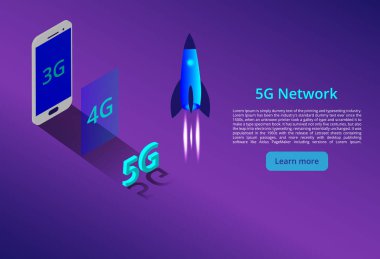 5g yeni kablosuz internet wifi bağlantısı. izometrik vektör kavramı. Otomasyon bilgisayar illüstrasyon ağı ile