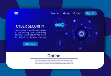 Kartvizit. Soyut teknolojik altyapı. Cybersecurity kavramı. Parmak izi, göz ve ses tarama - vektör çizim.