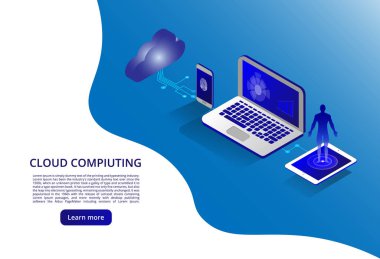 İzometrik modern bulut teknoloji ve ağ kavramı. Web bulut teknoloji iş. Bilgisayar çevrimiçi depolama düşük Poli bulut. Poligonal gelecek modern internet iş teknoloji.