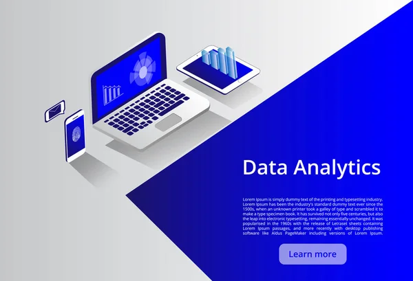 İzometrik modern teknoloji ve ağ kavramı. Web bulut teknoloji iş. Internet Veri Hizmetleri vektör çizim — Stok Vektör