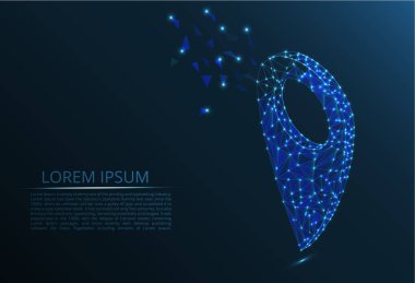 Soyut resim Pins, konumu, Gps, noktalar, çizgiler ve şekiller kırık cam şeklinde içeren bir alanı şeklinde işaretleyici sembolü. Poligonal PIN.