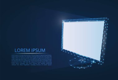 Çizgiler ve çokgenler oluşan rakamlar tarzında bilgisayar monitörü. Internet. Bilgisayar simgesi.