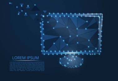 Çizgiler ve çokgenler oluşan rakamlar tarzında bilgisayar monitörü. Internet. Bilgisayar simgesi.