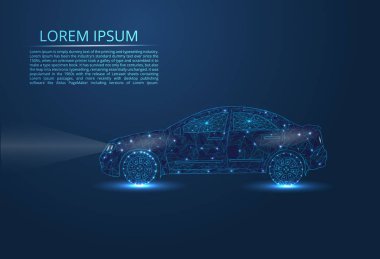 Soyut resim noktaları ve çizgileri, üçgenler, cam kırıkları şeklinde bir araba. İş vektör