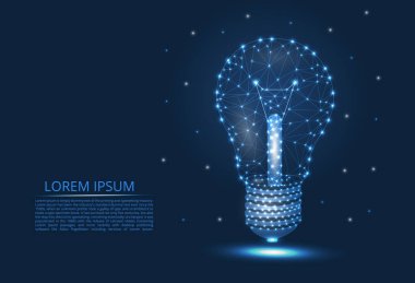 Soyut resim ampul hatları ve üçgenler, noktalar, yıldızlı gökyüzü şeklinde mavi bir arka plan üzerinde ağa bağlanma.