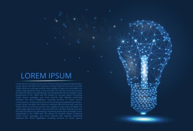 Soyut resim ampul hatları ve üçgenler, noktalar, yıldızlı gökyüzü şeklinde mavi bir arka plan üzerinde ağa bağlanma.