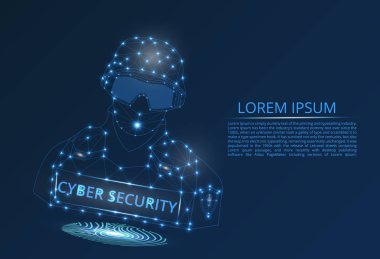 Siber güvenlik kavramı soyut görüntüsü. Cybersecurity fikri veya şeklinde çizgiler ve şekiller, cam parçaları bilgilerin gizliliği göstermektedir. Antivirus