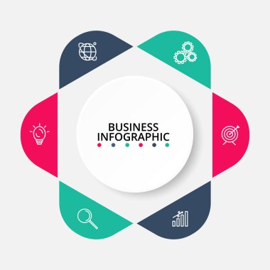 Infographic tasarım simgeler için diyagramı, grafik, sunma ve yuvarlak grafik vektör ve pazarlama. Kavram 6 seçeneği ile