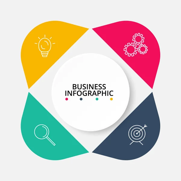 Elementi di cerchio di grafico, diagramma con 4 passaggi, opzioni, parti o processi. Modello per infografica, presentazione — Vettoriale Stock