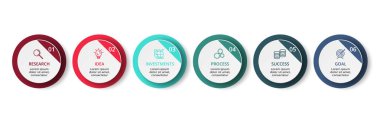 Grafik, diyagram 6 adımları, seçenekleri, parçalar veya işlemlerin daire unsurları. Infographic, sunum için şablon