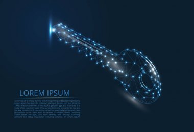 Bir takımyıldız şeklinde anahtarın soyut görüntüsü. Noktalar ve çizgilerden oluşur. Vektör çokgen görüntülerin yıldızlı bir gökyüzü veya boşluk biçiminde veri depolama ve koruma.