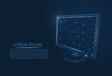 Çizgiler ve çokgenler oluşan rakamlar tarzında bilgisayar monitörü. Internet. Bilgisayar simgesi.