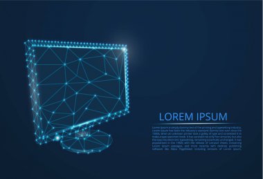 Çizgiler ve çokgenler oluşan rakamlar tarzında bilgisayar monitörü. Internet. Bilgisayar simgesi.