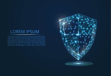 Siber güvenlik kavramı soyut görüntüsü. Cybersecurity fikri veya şeklinde çizgiler ve şekiller, cam parçaları bilgilerin gizliliği göstermektedir. Antivirus