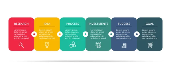 Concepto creativo para infografía con 6 pasos, opciones, piezas o procesos. Visualización de datos empresariales. Plantilla de negocio vectorial para presentación de línea de tiempo . — Archivo Imágenes Vectoriales