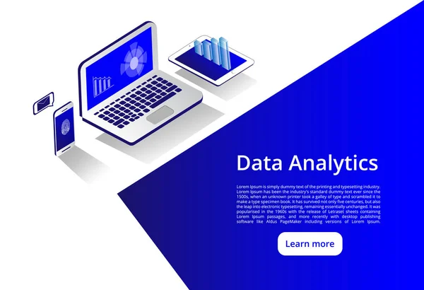 Isometric modern computers technology and networking concept. Web cloud technology business. Internet data services — Stock Vector