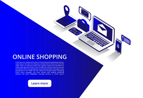 Online Shoping, mobil ödeme, Transfer para izometrik kavramı. Online Shoping kavramı. Vektör çizim — Stok Vektör