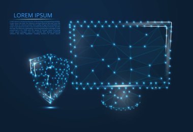 Siber Güvenlik Kavramı'nın soyut görüntüsü. Anahtar deliği simgesiyle kalkan. Siber güvenlik fikrini göstermektedir. Antivirus