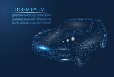 Soyut resim noktaları ve çizgileri, üçgenler, cam kırıkları şeklinde bir araba. İş vektör