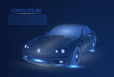 Soyut resim noktaları ve çizgileri, üçgenler, cam kırıkları şeklinde bir araba. İş vektör