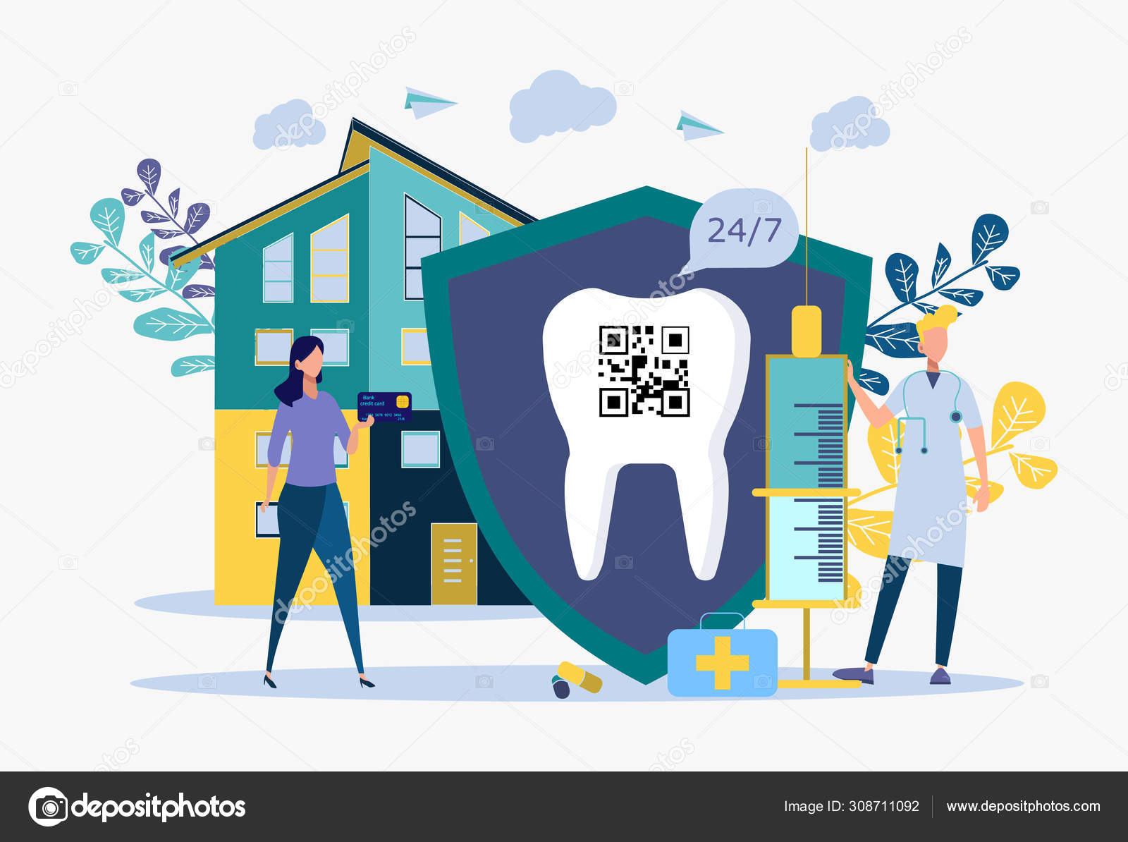 Private Dentistry Dental Service Concept Of A Private Dental Clinic Healthy Teeth Colorful Vector Illustration Stock Vector C Zajchenka240488 Gmail Com 308711092