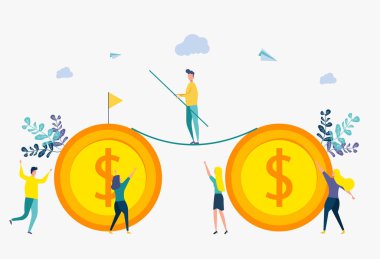 İş motivasyonu ve hırs kavramı, bir iş ekibi engelleri aşıyor ve başarılı. Kazançlarda artış