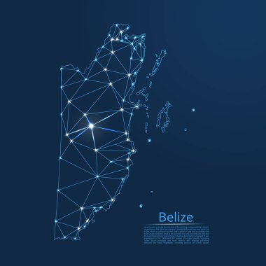 Belize iletişim ağı haritası. Şehirler şeklinde ışıklar ile küresel bir harita vektör düşük poli görüntü