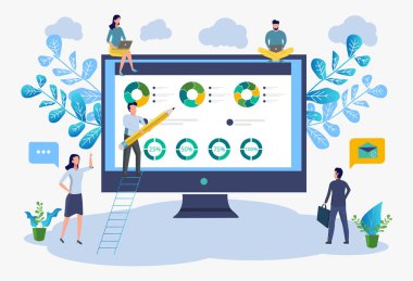 Ofis çalışanları bilgi grafikleri, iş büyüme ölçeğianalizi çalışma. iş vektör illüstrasyon.