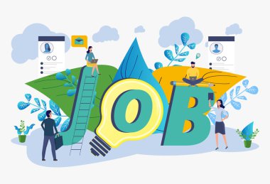 İş arama, işe alım, çalışma grubu, web grafik tasarımı. Özet. Devam. Renkli Vektör İllüstrasyonu