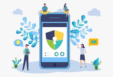 Siber güvenlik kavramının görüntüsü. Siber güvenlik veya gizlilik fikrini gösterir. Vektör renkli illüstrasyon