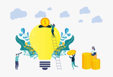 Crowdfunding ve bir fikir yatırım ya da bir iş kurma kavramı. İnsanlar iş için fikir yatırım.