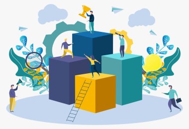 vektör iş hedefine ulaşma kavramı, elinde altın bir kupa ile kazanan, birincilik, bir numara, tatil.