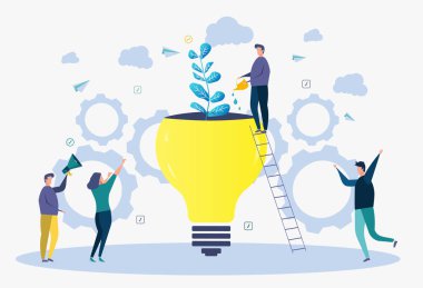 İş ekibi İş başarısı metaforu. Duvar kağıtları, afişler, arka plan için İllüstrasyon