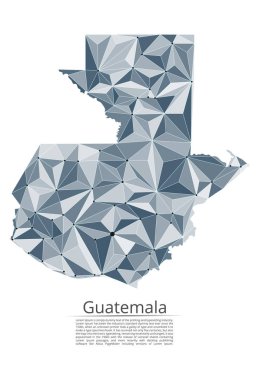 Guatemala iletişim ağının haritası. Noktalar ve şekiller ve uzay oluşan şehirler veya nüfus yoğunluğu şeklinde ışıklar ile küresel bir harita vektör düşük poli görüntü. Kolay dolandırıla
