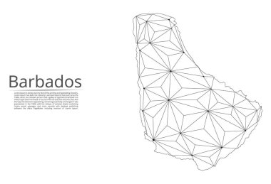 Barbados bağlantı haritası. Yıldızlar ve uzay şeklinde nokta ve şekillerden oluşan, şehirler veya nüfus yoğunluğu şeklinde ışıklar ile küresel bir harita vektör düşük poli görüntü.