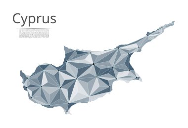 Kıbrıs bağlantısı haritası. Yıldızlar ve uzay şeklinde nokta ve şekillerden oluşan, şehirler veya nüfus yoğunluğu şeklinde ışıklar ile küresel bir harita vektör düşük poli görüntü.